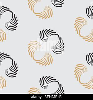 Elegant seamless pattern featuring abstract black and gold curved line swirls on a light grey background Stock Vector
