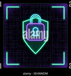 Padlock icon, security and protection symbol, cybersecurity concept. Cyber neon futuristic icon collection, editable strokes graphic style. Stock Vector