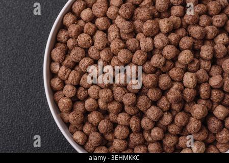 Food, Cereal chocolate corn balls in a bowl. Delicious, healthy breakfast balls Stock Photo