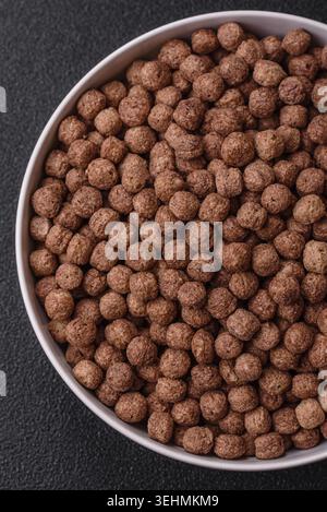 Food, Cereal chocolate corn balls in a bowl. Delicious, healthy breakfast balls Stock Photo