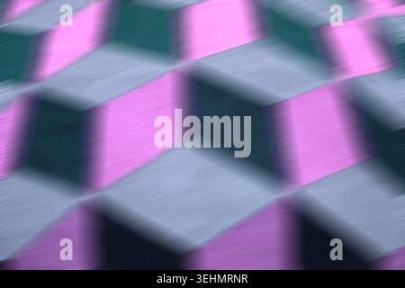 A dynamic image showcasing a multicolored geometric pattern with cubes in motion, featuring shades of pink, purple and gray, creating a modern and abs Stock Photo