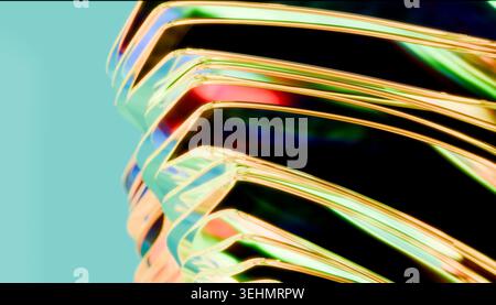 A vibrant abstract render showcasing overlapping layers of glossy forms with dynamic colors. The fusion of iridescent tones and delicate curves create Stock Photo