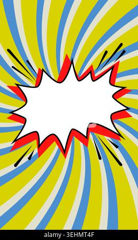 Comic starburst banner with jagged copy space shape and lime green spiral background. Dynamic retro vector background for promo posters, discount ads Stock Vector