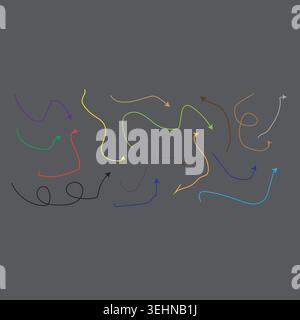 Abstract Colorful Curved Line Scribble Collection on Dark Background, vector illustration Stock Vector