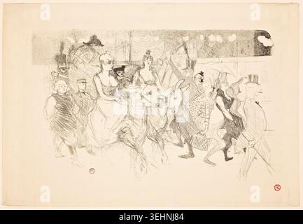 A Gala Evening at the Moulin Rouge by Henri de Toulouse-Lautrec, 1893, depicting elegantly dressed figures dancing and socializing in an exuberant cabaret scene Stock Photo