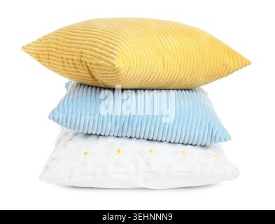 Stack of color cushions isolated on white Stock Photo