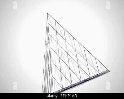 Modern technology-inspired 3D wire pyramid with layered lines and connection points Stock Vector