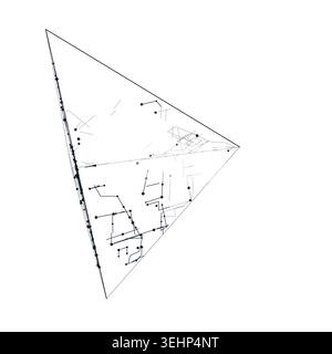 Modern technology-inspired 3D wire pyramid with layered lines and connection points Stock Vector