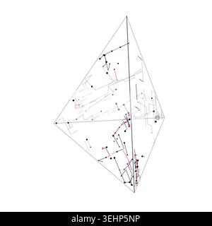 Modern technology-inspired 3D wire pyramid with layered lines and connection points Stock Vector