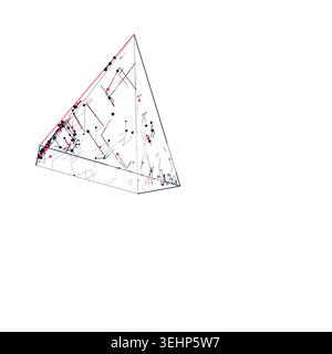 Modern technology-inspired 3D wire pyramid with layered lines and connection points Stock Vector
