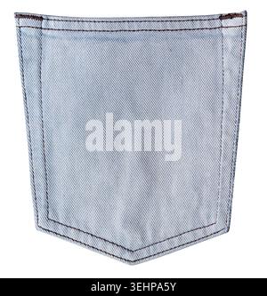 Blue denim jeans back pocket fabric with stitching on transparent background Stock Photo