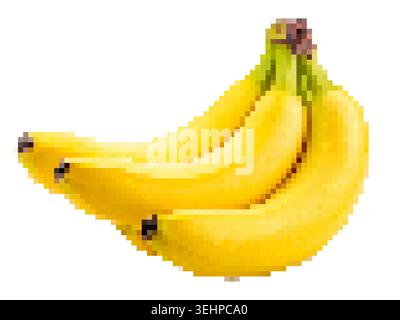 Pixel art Bunch of fresh ripe yellow bananas displaying pixelated texture, isolated on a transparent backdrop Stock Photo