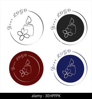Four distinct logo concepts featuring a lit candle and flower rendered in elegant one-line art. Stock Vector