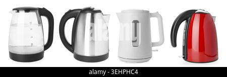 Electric kettles isolated on white, set. Home appliance Stock Photo
