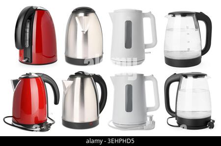 Electric kettles isolated on white, set. Home appliance Stock Photo
