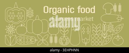 Geometric vegetable pattern in minimalist Bauhaus style. Geometric line drawing. Abstract print background with simple shapes for vegetable shop, food Stock Vector