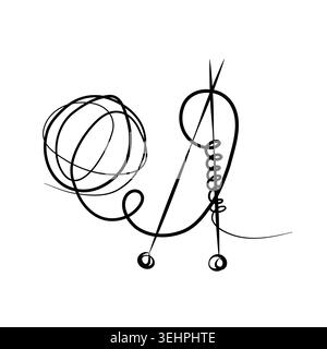 Abstract black line art on a white background. This unique creation features a continuous line forming coiled elements, suggesting a stylized ball of yarn and an elegant abstract form. Stock Vector