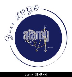 A modern logo design showcases intricate golden line art resembling intertwined wool threads within a deep blue circle. Stock Vector