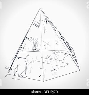 Abstract futuristic pyramid structure rendered as a clean geometric network background Stock Vector