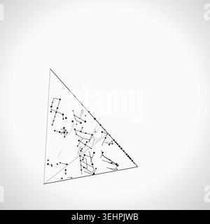 Modern technology-inspired 3D wire pyramid with layered lines and connection points Stock Vector