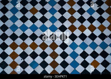 Traditional Moroccan geometric patterns and Islamic ornament details creating luxurious abstract architectural background textures. Stock Photo
