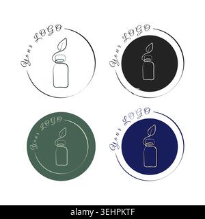 Four distinct logo concepts featuring a stylized bottle and a delicate leaf in a clean line art style. Stock Vector
