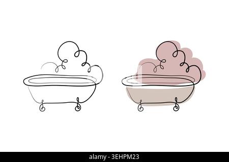 Two artistic line art bathtubs sit side by side on a clean white background. Stock Vector