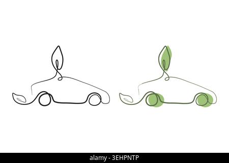 Two minimalist cars are drawn with a single continuous line on a white background. Stock Vector