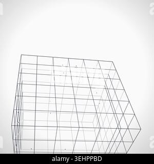 Modern technology-inspired 3D wire cube with layered lines and connection points Stock Vector