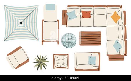 Cozy patio furniture set viewed from above Stock Vector