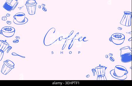 Hand drawn vintage coffee set. Cafe menu and packaging design.  Stock Vector