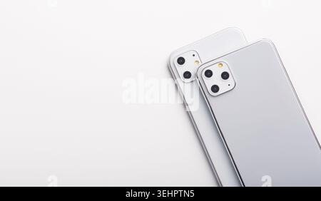 Presentation and comparison of two new models of high tech IPhone 11 Stock Photo