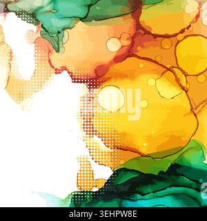 background from blots. Alcohol ink. Yellow and green background for text. Resin art Vector illustration Stock Vector