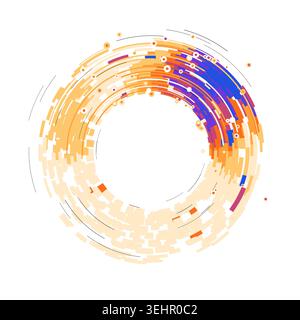 Concentric circular tech segments with dynamic blue glow accents Stock Vector
