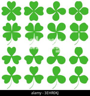 set of green cloverleaf icon isolated on white. Stock Vector