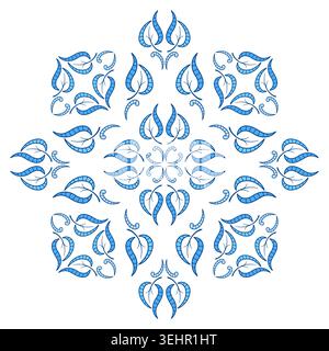 Square ornament of blue curved leaves. Paisley square ornament Plant design element in vintage style Stock Vector