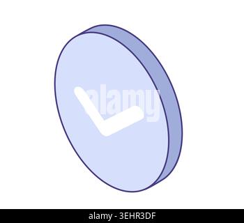 Schematic clock icon. Isometric illustration. Suitable for time management, scheduling apps, countdown timers, alarm clocks. Stock Vector