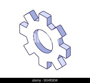 Gear icon. Isometric 3D line art vector image for settings, mechanics, engineering, industrial design, technology controls. Stock Vector