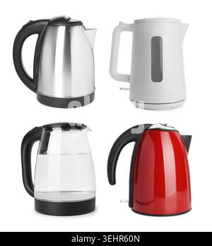 Electric kettles isolated on white, set. Home appliance Stock Photo