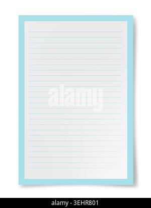 Notebook paper sheet with blue horizontal ruled lines; isolated on white background; featuring a subtle border and soft shadow effect; ideal for schoo Stock Photo