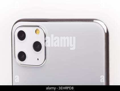 Close up of new three camera design isolated on white Stock Photo