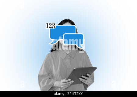 Digital Communication is Displayed by a Person Holding a Tablet in a Bright Setting Stock Photo
