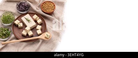Vegan food for Healthy life. Microgreens and tofu Stock Photo