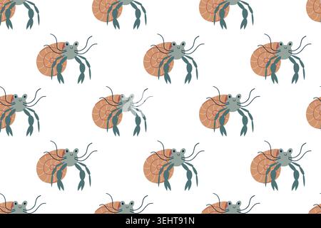 Cute Hermit Crab Vector Seamless Pattern Stock Vector