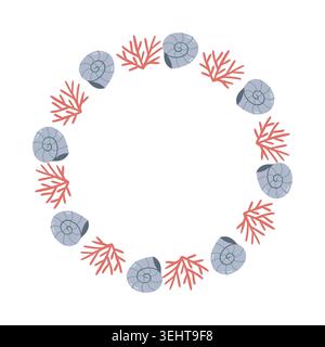 Cute Sea Shell and Coral Wreath Frame Vector Stock Vector