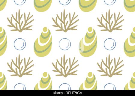 Cute Seashell and Coral Vector Seamless Pattern Stock Vector