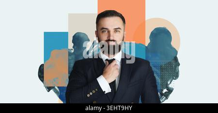 Middle-aged Businessman Walks in Airport Terminal While Carrying Luggage and Case Stock Photo