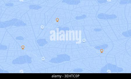 Isometric city map background with navigation pins and route path. Urban town plan with street network and gps markers. Blue scheme layout. Vector Stock Vector