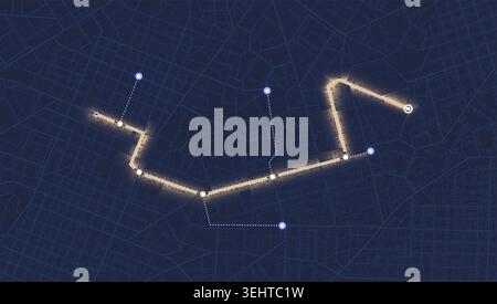 Transportation and roads on abstract map. GPS tracking system to navigate to different locations. Navigation route to marker as goal of trip. City Stock Vector