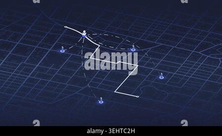 Flexible charging solutions, public charging stations available nearby. Select the most convenient route to drive. City map with charging stations Stock Vector